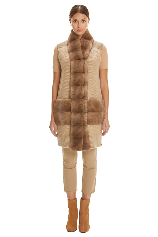 Shaky Women's Knitted Waistcoat with Mink trimming