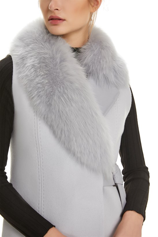 Shaky Women's Isea 95% Wool 5% Cashmere Fabric Waistcoat with Fox trimming Grey