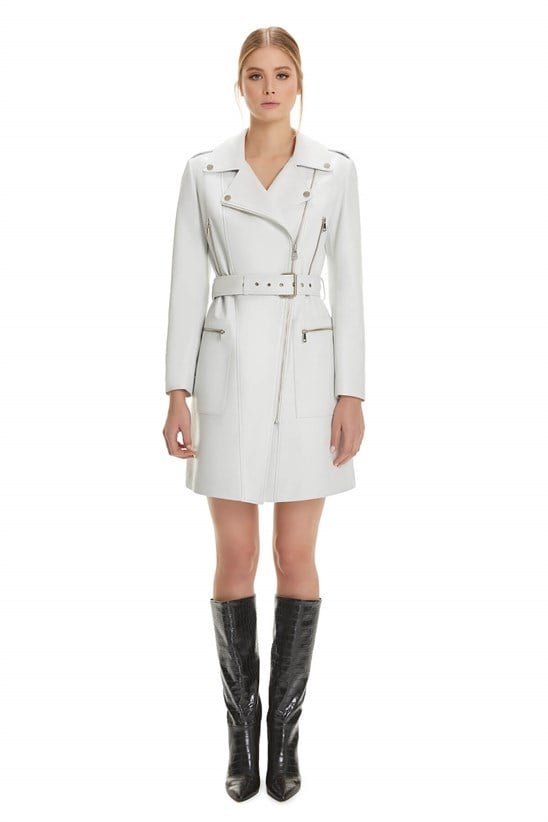 Shaky Women's Leather Short Coat  Beyaz