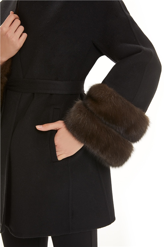 Shaky Women's Loro Piana 100% Wool Fabric Short Coat with Sable trimming