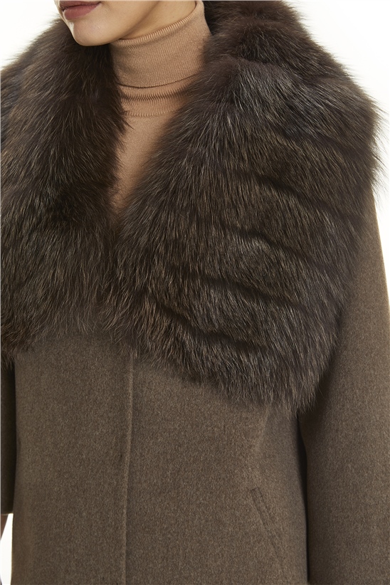 Shaky Women's Loro Piana 100% Wool Fabric Short Coat with Fox trimming