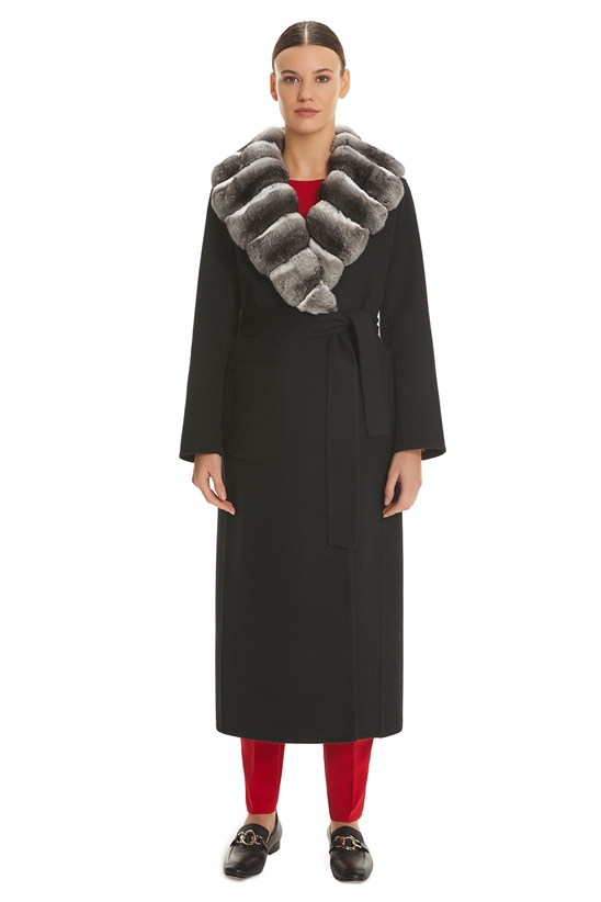 Shaky Women's Loro Piana 100% Wool Fabric Coat with Chinchilla trimming