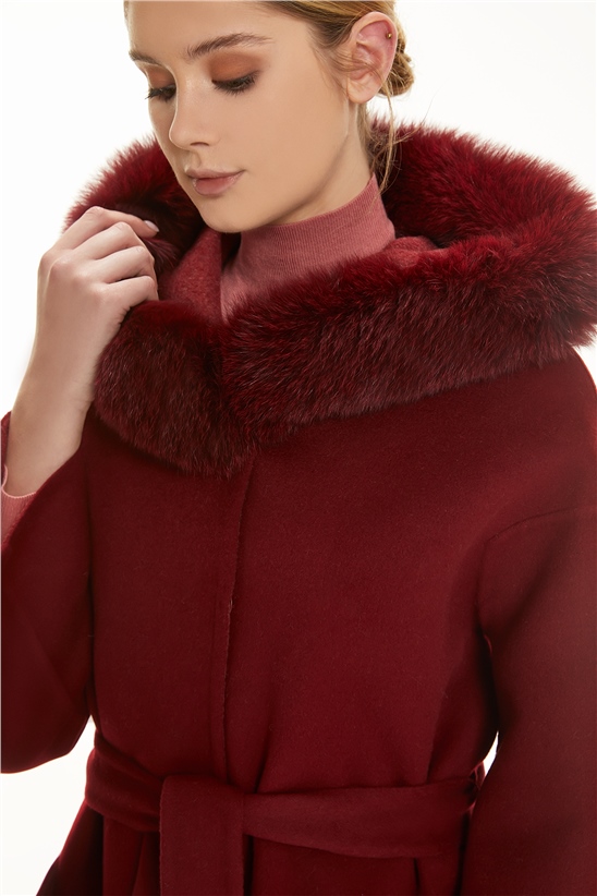 Shaky Women's Loro Piana 100% Wool Fabric Short Coat with Fox trimming