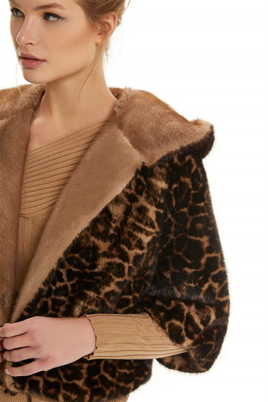Shaky Women's Mink Fur Jacket Pastel Leopar