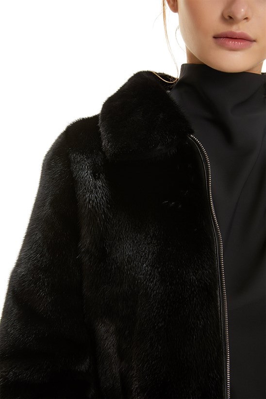 Shaky Women's Mink Fur Jacket with Leather trimming Black
