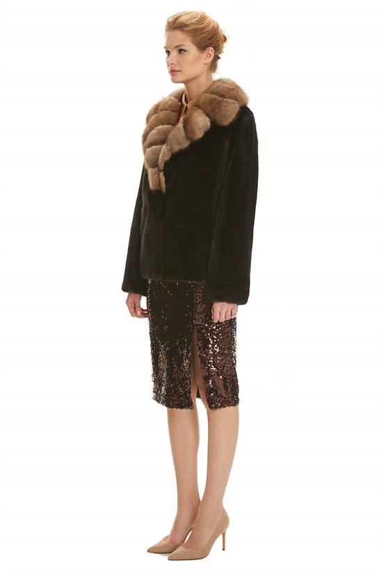 Shaky Women's Mink Fur Jacket with Sable trimming Black