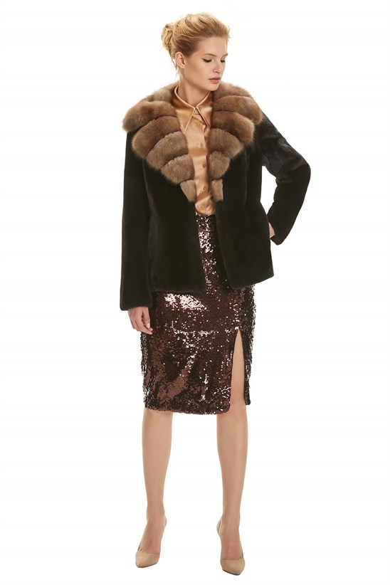 Shaky Women's Mink Fur Jacket with Sable trimming Black