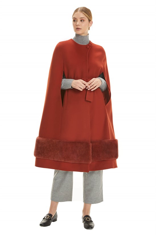 Shaky Women's Textile Cape with Rex trimming Taba