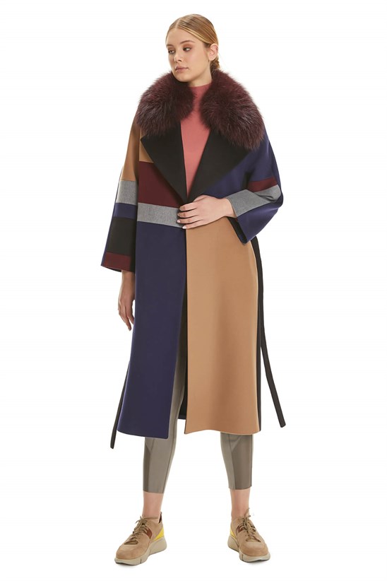 Shaky Women's Textile Coat with Fox trimming Black