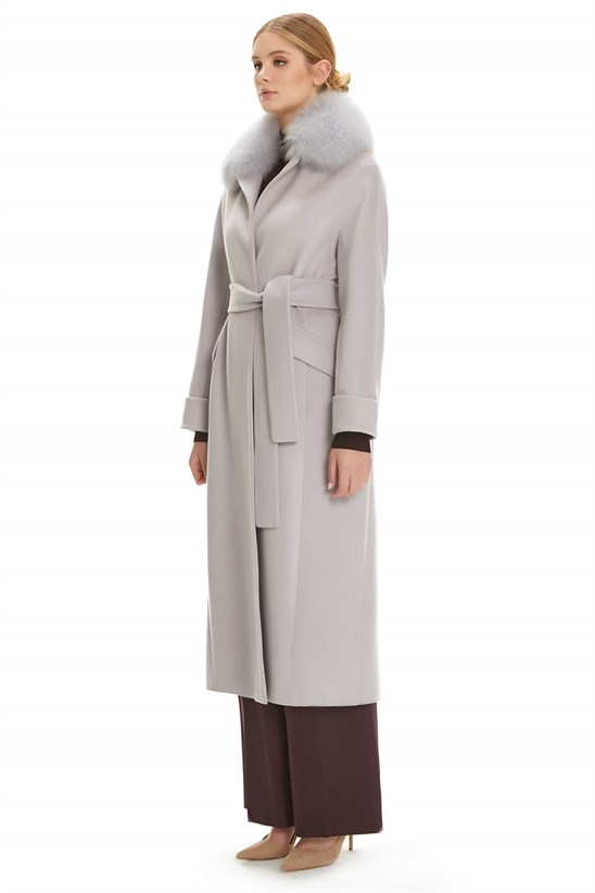 Shaky Women's Textile Coat with Fox trimming A.Grey