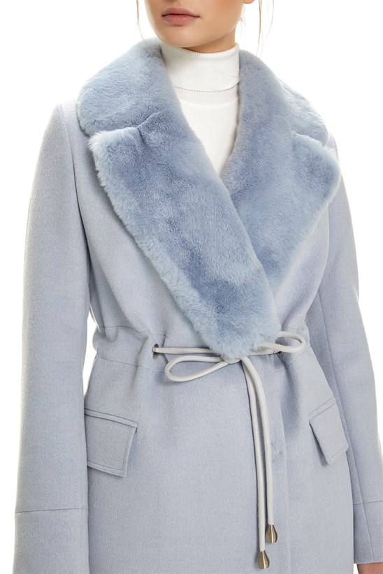 Shaky Women's Textile Coat with Rex trimming Baby Blues