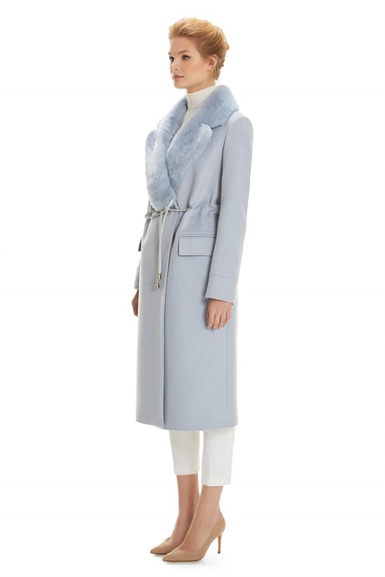 Shaky Women's Textile Coat with Rex trimming Baby Blues