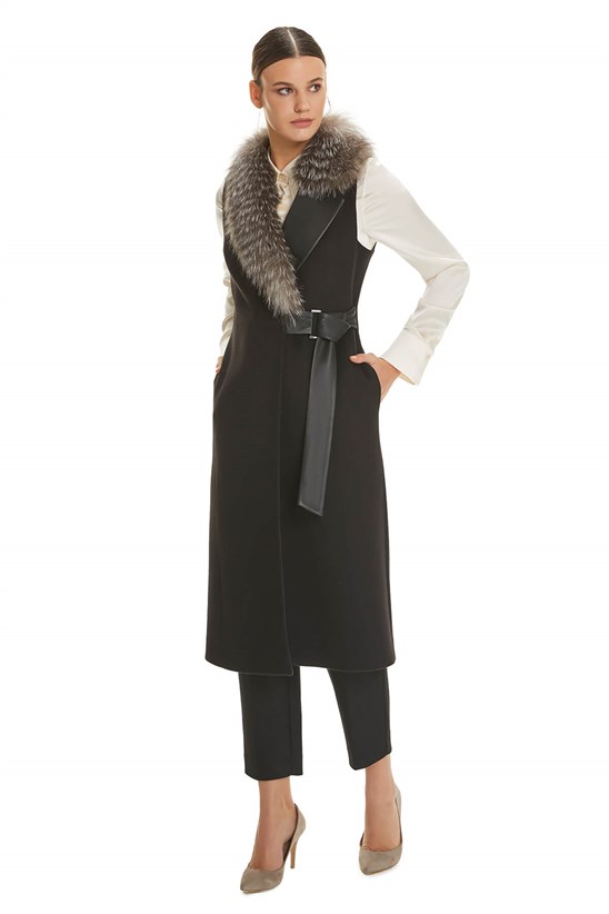 Shaky Women's Textile Waistcoat with Fox trimming Black